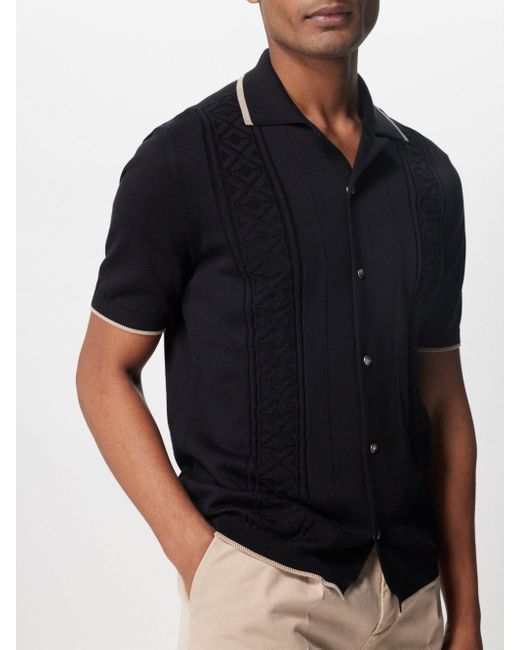 Brunello Cucinelli Blue Geometric-stripe Knitted Cotton Shirt for men