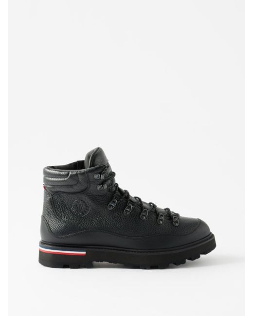Moncler Peka Grained-leather Hiking Boots in Black for Men | Lyst