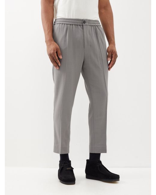 Ami Paris Pleated Twill Cropped Trousers in Gray for Men Lyst