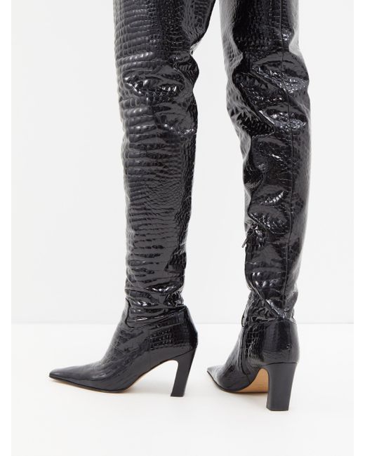 Khaite Marfa Crocodile-effect Leather Over-the-knee Boot in Black | Lyst