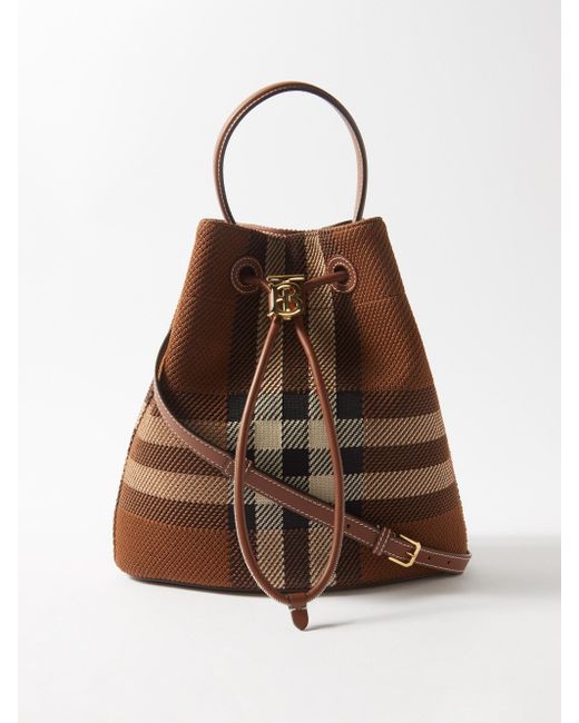 Burberry Checked Twill Drawstring Bucket Bag in Brown | Lyst