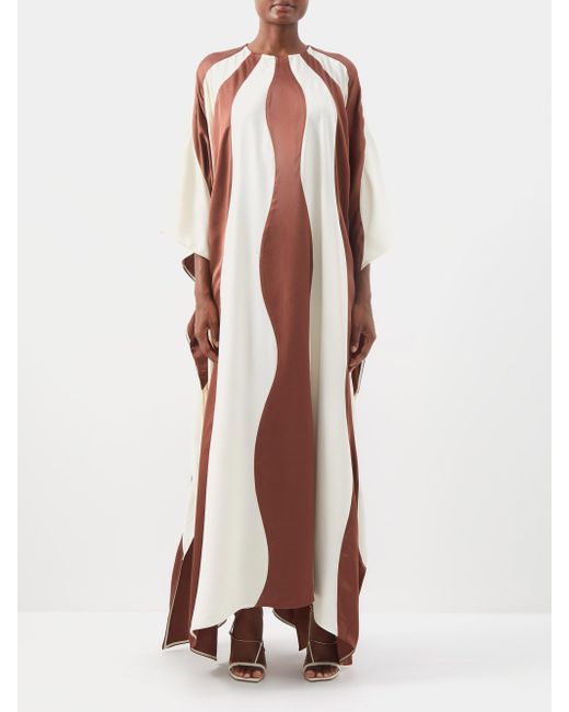 ‎Taller Marmo Copacabana Striped Satin And Crepe Kaftan Dress in Ivory ...