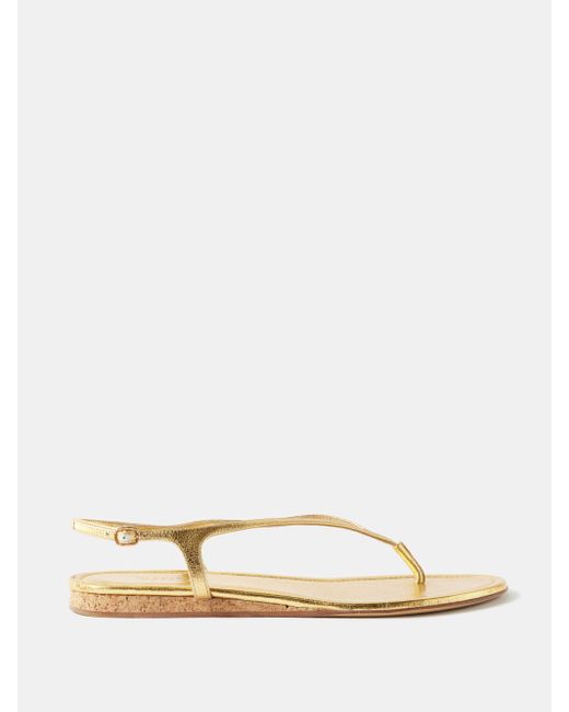 Gabriela Hearst Gia Metallic-leather Thong Sandals in Natural | Lyst