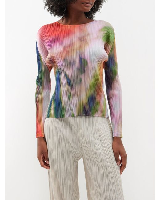 Pleats Please Issey Miyake Multicolor Abstract-print Technical Pleated Top