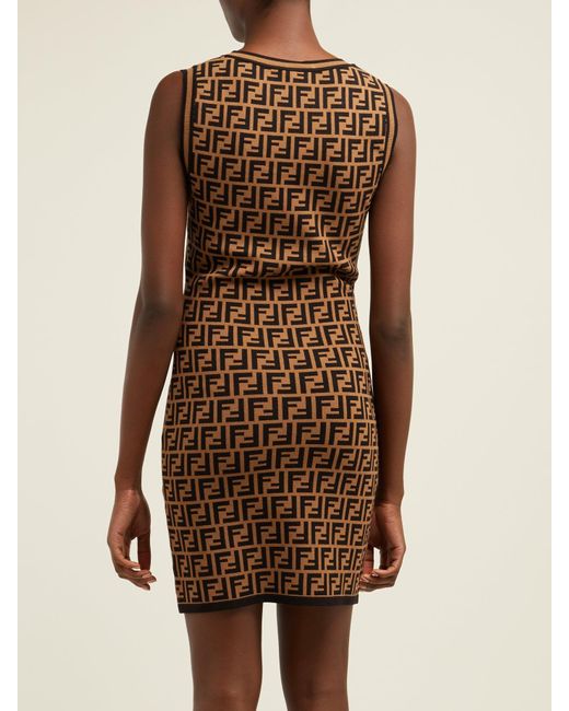 Fendi Synthetic Ff-jacquard Knitted Mini Dress in Brown Black (Brown ...