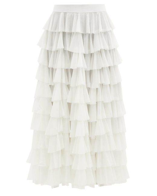 Norma Kamali Ruffled Tulle Maxi Skirt in White - Lyst