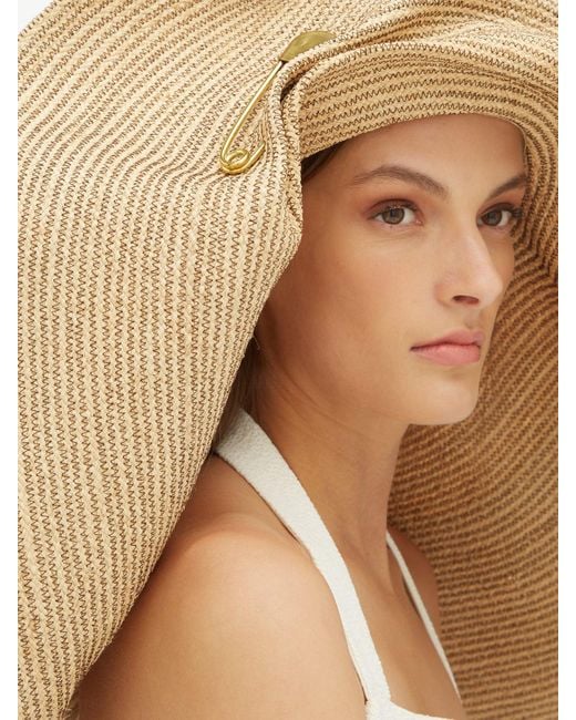 Lola Hats Giga Spinner Pinned Raffia Hat in Brown - Lyst