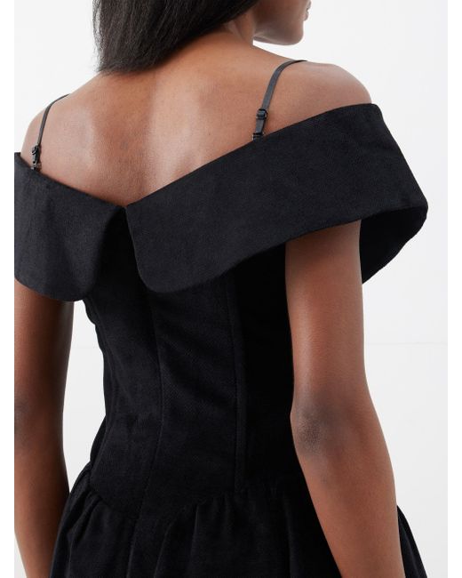 ShuShu/Tong Black Off-the-shoulder Corset Velvet Mini Dress