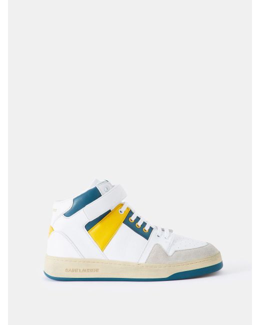 Saint Laurent White Lax Leather And Suede High-top Trainers for men