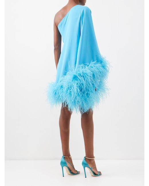 ‎Taller Marmo Piccolo Ubud Feather-trim Asymmetric Crepe Dress in Blue ...