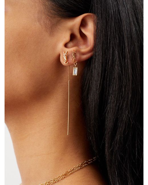 Saint Laurent Ysl logo Crystal embellished Single Drop Earring in