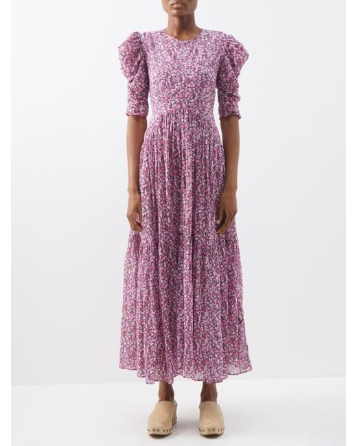 Étoile Isabel Marant Sichelle Floral-print Cotton-voile Dress in Pink ...
