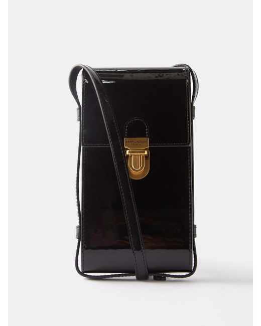 Saint Laurent Patent-leather Cross-body Phone Pouch in Black for Men | Lyst