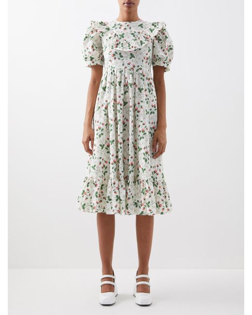 BATSHEVA X Laura Ashley May Strawberryprint Cotton Dress in White
