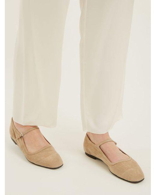 The Row Ava Mary-jane Suede Pumps in Natural | Lyst