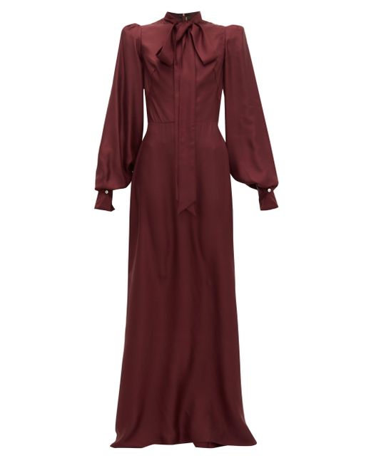 The Vampire's Wife Pussy-bow Silk-twill Gown in Red | Lyst