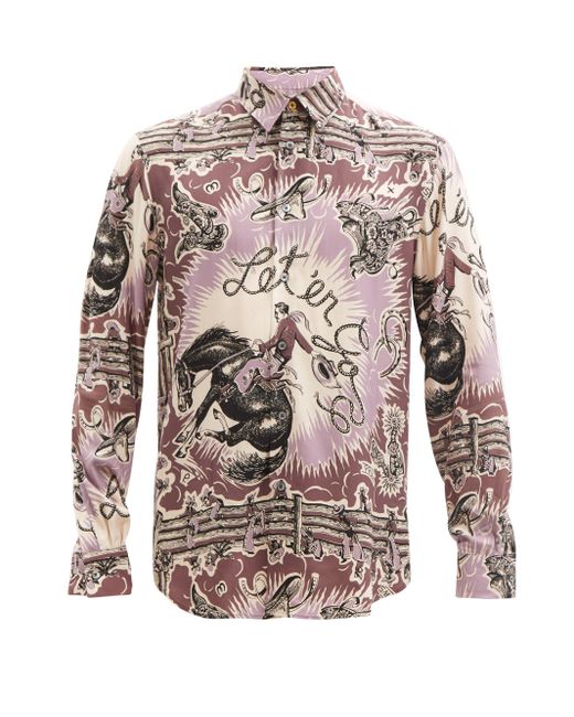 Paul Smith Cowboy-print Twill Shirt in Pink for Men | Lyst Canada