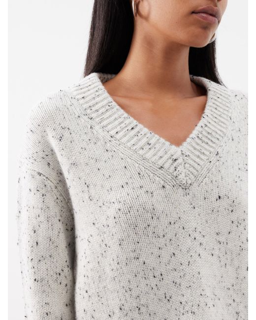 Lisa Yang Aletta V-neck Speckled-cashmere Sweater in White | Lyst