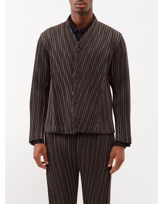 Homme Plissé Issey Miyake Tweed Pleats Suit Jacket in Brown for Men | Lyst