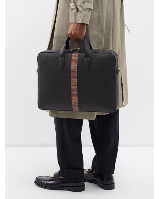 Paul Smith Signature-stripe Leather Briefcase in Black for Men | Lyst UK