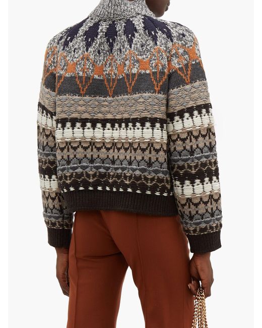 Stella McCartney Fair Isle-knit Wool-blend Sweater in Gray - Lyst
