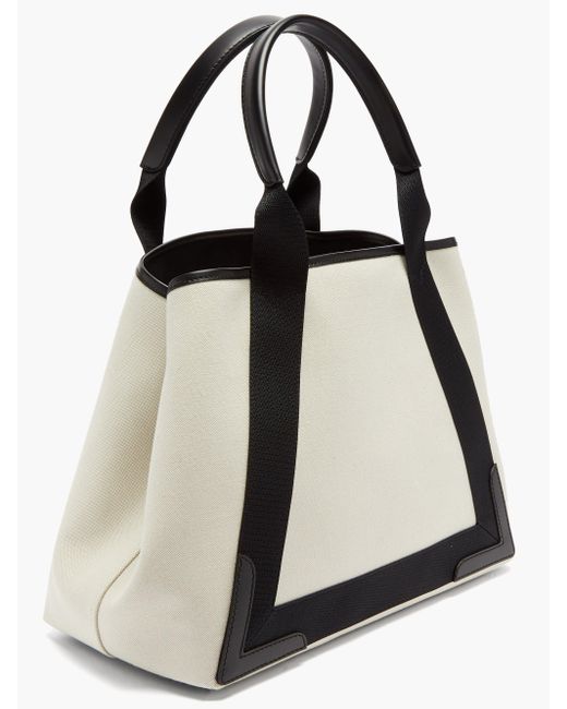 Navy Cabas small leather-trimmed printed canvas tote