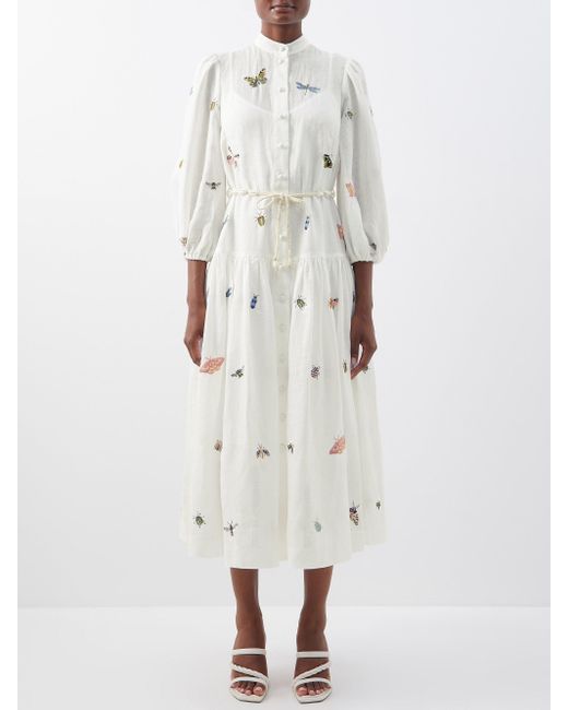 Zimmermann Butterflyembroidered Linen Shirt Dress in White Lyst