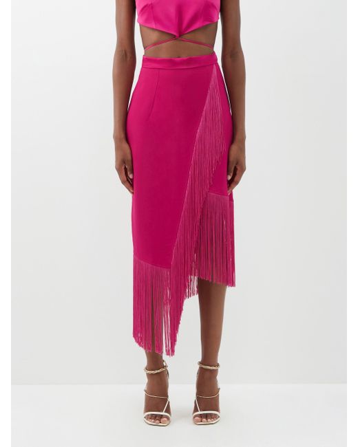 ‎Taller Marmo Bossa Nova Fringed Crepe Skirt in Pink | Lyst
