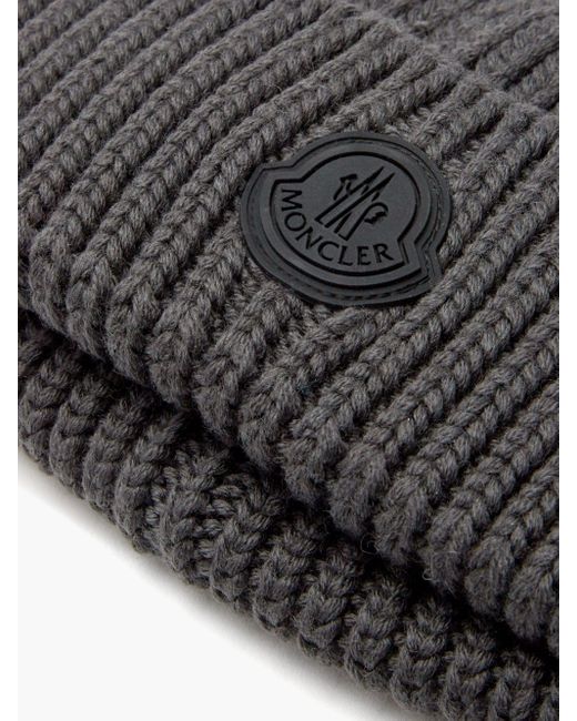 Moncler Rubber-logo Ribbed Wool Beanie 