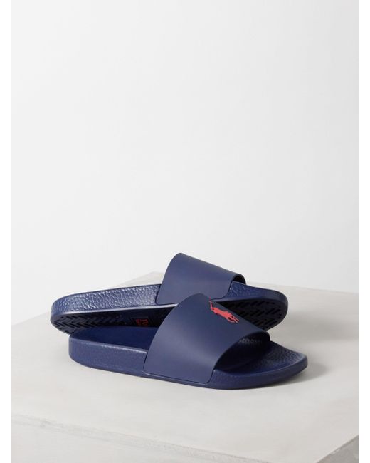 Polo Ralph Lauren Logo embossed Rubber Slides in Blue for Men
