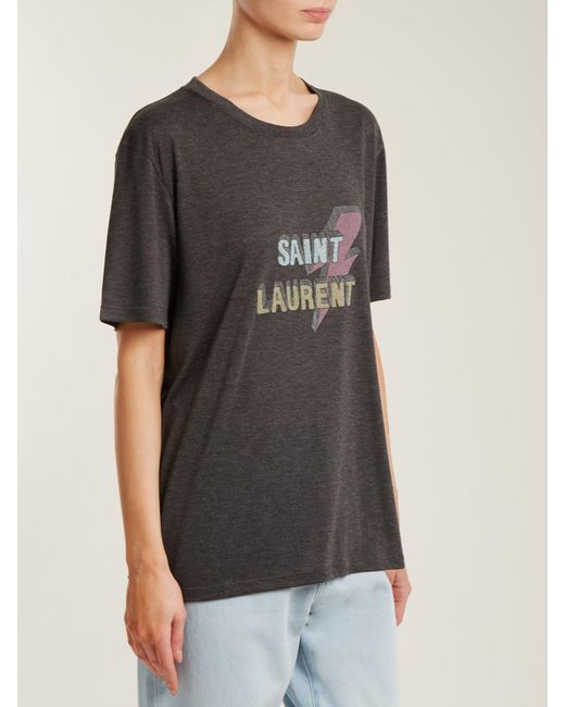 T-shirt en jersey à imprimé logo et éclair Saint Laurent | Lyst