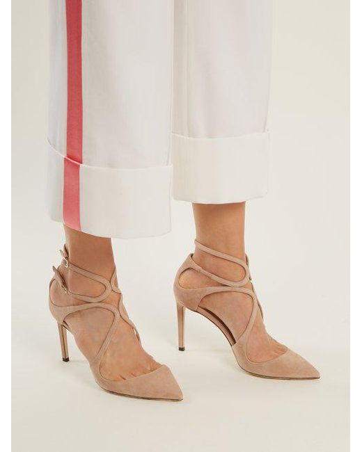 Jimmy Choo Lancer 85mm Suede Pumps in Natural Lyst Canada