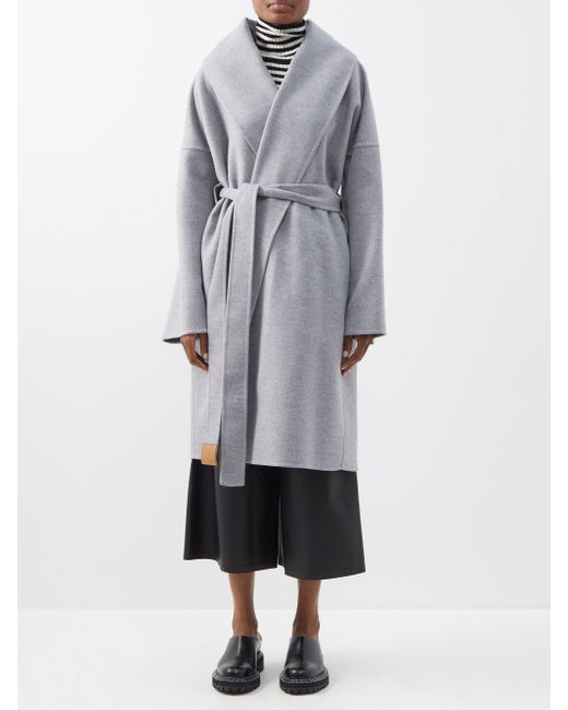 Loewe Shawl-collar Double-faced Wool-blend Coat in Grey (Grey) | Lyst UK