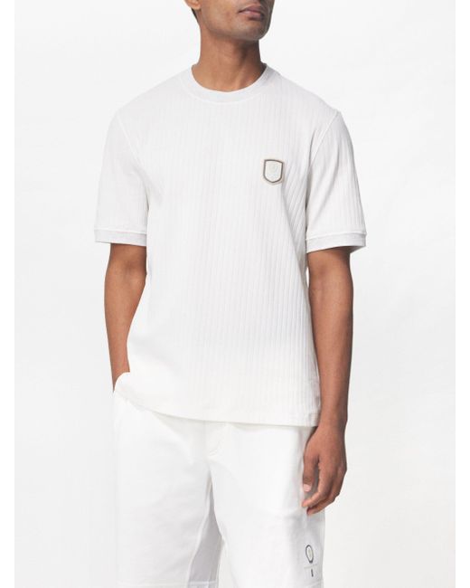 Brunello Cucinelli White Tennis-patch Ribbed Cotton-blend T-shirt for men