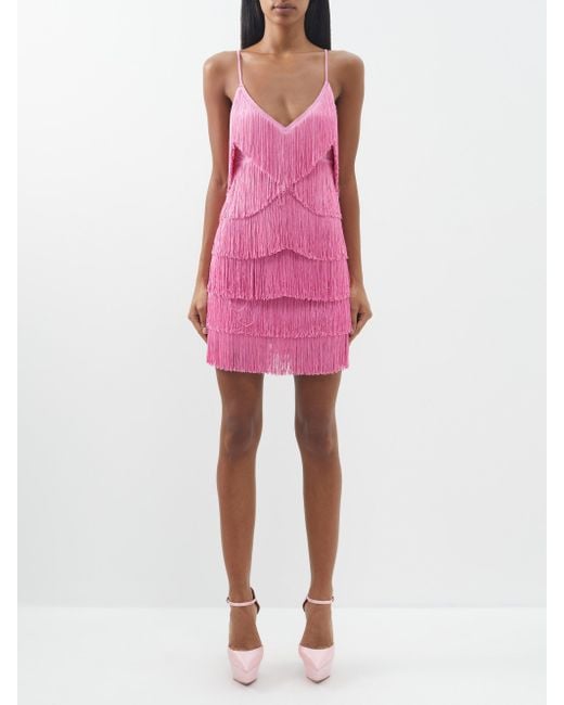 Norma Kamali Fringe-trimmed Mini Dress in Pink | Lyst