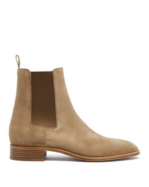 Christian Louboutin Samson Suede Chelsea Boots in Natural for Men | Lyst