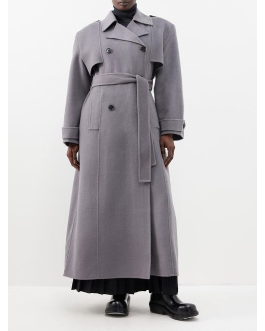 Frankie Shop Nikola Double-breasted Wool-blend Trench Coat in Gray | Lyst