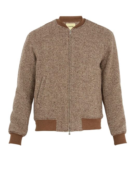 De Bonne Facture Herringbone Wool Bomber Jacket in Brown for Men