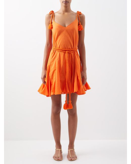 RHODE Orange Casey Belted Cotton-voile Mini Dress
