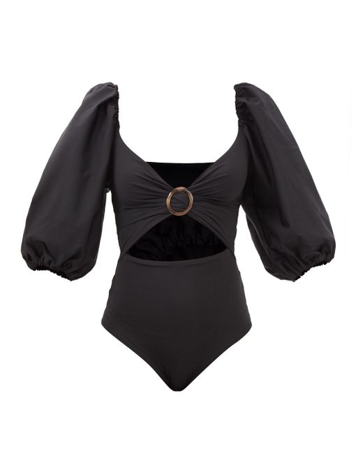 Maygel Coronel Sorrento Puff-sleeve Cutout Swimsuit in Black - Lyst