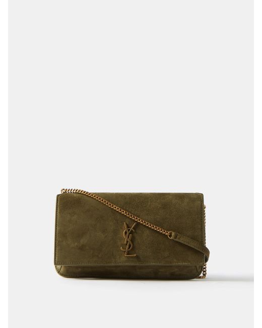 Saint Laurent Cassandra Ysl Suede Phone Shoulder Bag in Green Lyst