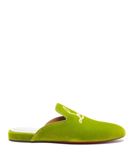 Christian Louboutin Green Coolito Logo-embroidered Velvet Slippers for men