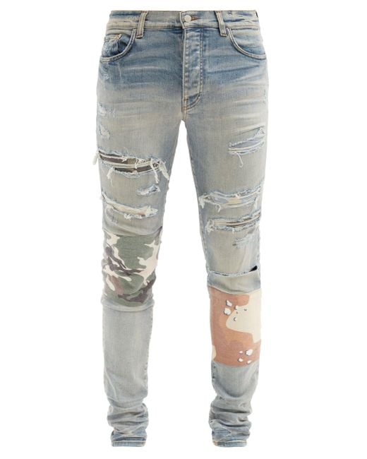 Amiri Camouflage-patch Distressed Slim-leg Jeans for Men | Lyst