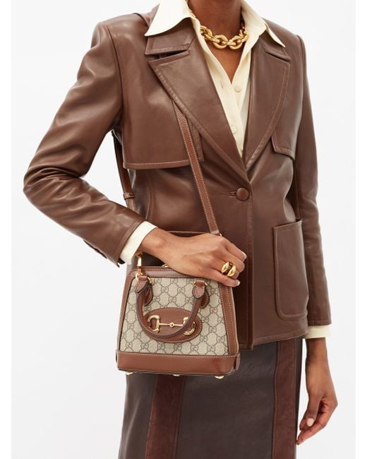 Gucci 1955 Horsebit Gg Supreme Mini Leather Bag in Brown | Lyst