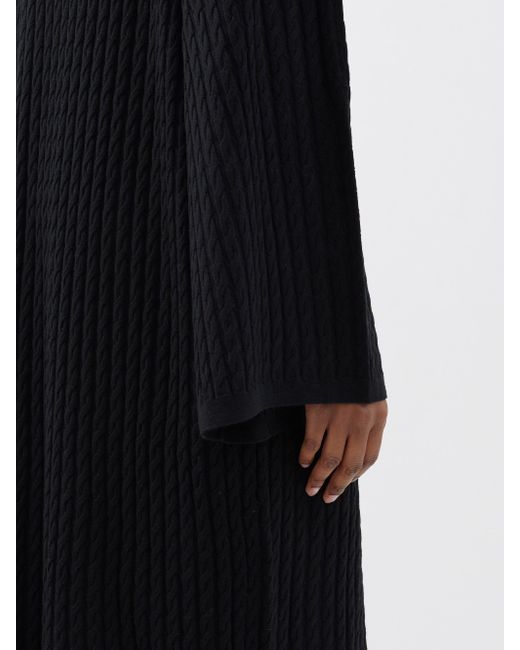 Totême Cableknit Wool Midi Dress in Black Lyst