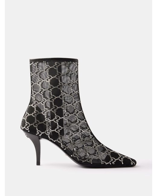 Gucci GG 75 Crystal-embellished Mesh Ankle Boots in Black | Lyst