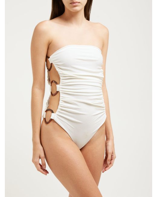 white strapless swimsuit