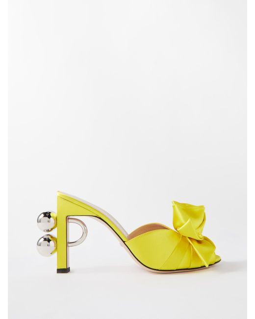 Gucci Shawana 95 Bowtie Satin And Leather Sandals in Yellow Lyst UK