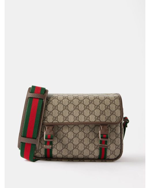 Gucci Gray GG Supreme Leather-trimmed Monogrammed Coated-canvas Messenger Bag for men