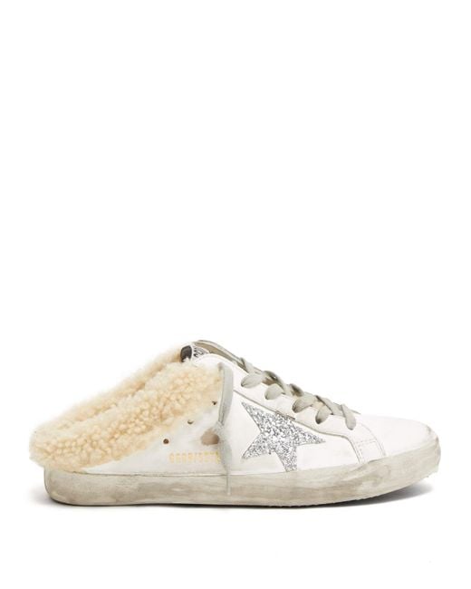 Golden Goose Superstar Shearling lined Backless Trainers in White